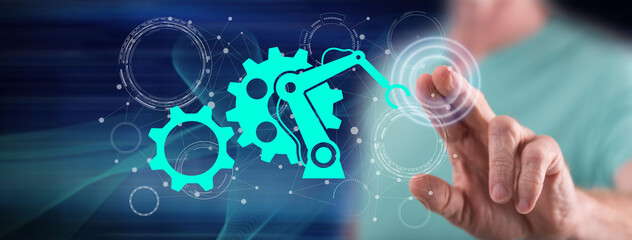 Man touching a robotic industry concept