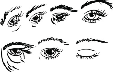 Fototapeta premium Various drawings of human eyes. Human eyes.