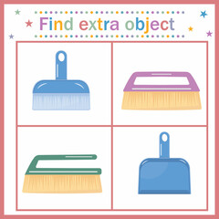 children's task puzzle find an extra object, color vector illustration