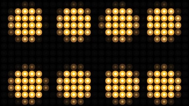 4K Golden Flicker wall lights. Flashing lights Lanterns Seamless loop 3d render Background. for clubs and discos. Matrix beam headlights. Nightclub halogen lamp. led wall or projectors stage lights.