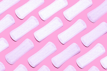 Feminine hygiene, Menstrual pads. Sanitary napkins for women. Menstrual cycle minimal concept. Horizontal image.