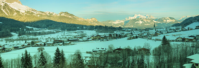 winter landscape tourist resort Ellmau, at the foot of the Wilder Kaiser mountains