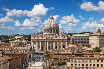 Top view from the Castel Sant'Angelo on the Vatican and St. Peter's Cathedral, Rome, Italy