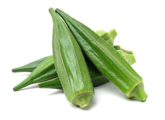 Fresh young okra isolated on white background