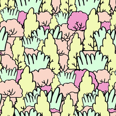 Vector seamless design of abstract gloomy green forest. 