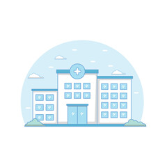Hospital building icon with blue and white color. Simple hospital building vector illustration