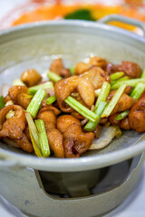 A delicious Chinese dish, fried pork intestines