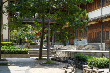 Chinese traditional retro wooden house buildings, turrets