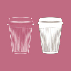 Take away coffee cup icon. A cup to carry. One Cup. Realistic Mockup. Delivery service concept. Copy space. Linear, vector, realistic, outline illustration.