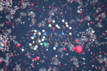 Molecule of Moxifloxacin. Molecular model, conceptual 3d rendering
