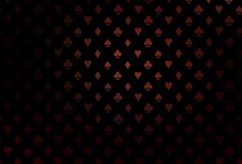 Dark red vector background with cards signs.