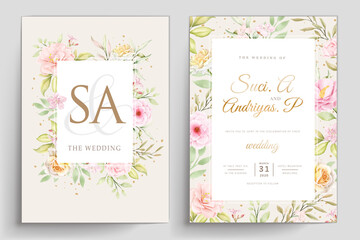 Hand drawn floral wedding invitation template