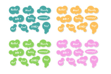 Set of social network stickers design. Isolated vector illustrations for online communication, networking, social media, web design, mobile message, chat, marketing material. Vector illustration