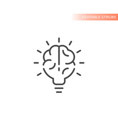 Lightbulb brain line vector icon. Light bulb idea concept symbol, editable stroke.