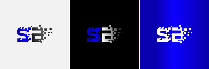 Black Blue SB Disperse Logo Creative Modern Minimal Alphabet S B Initial Letter Mark Monogram Editable in Vector Format