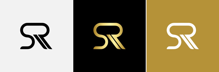 Gold Black and White SR Logo Creative Modern Minimal Alphabet S R Initial Letter Mark Monogram Editable in Vector Format