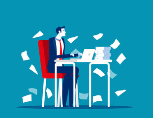Office worker with documents are scattered. Business vector illustration