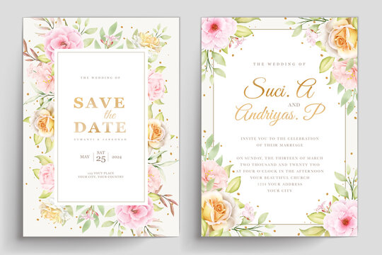 Hand drawn floral wedding invitation template