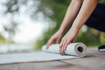 Yoga mat, being used for exercise.