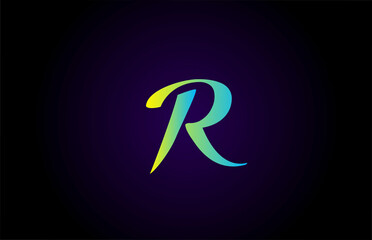 R alphabet letter logo icon for branding in yellow and green. Creative branding design for lettering and corporate