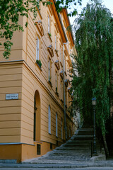 Fototapeta na wymiar Budapest yellow house and staircase