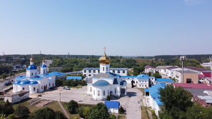 Naklejka premium view of the monastery in Syzran, Samara region, Russia from the copter