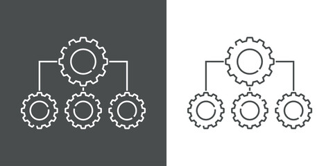 Logotipo automatización. Icono plano engranaje con diagrama de producción con lineas de fondo gris y fondo blanco