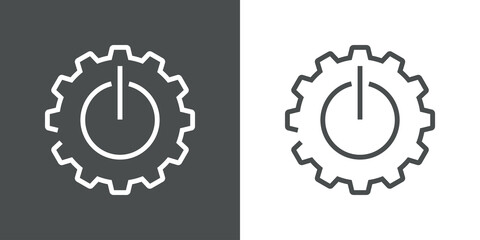 Icono plano engranaje con símbolo start con lineas en fondo gris y fondo blanco