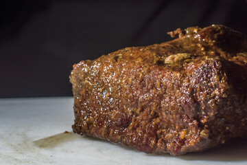 hump steak on a white board with copy space