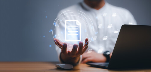 Document Management System (DMS), online documentation database and process automation to efficiently manage files, knowledge and documentation in enterprise with ERP. Corporate business technology.