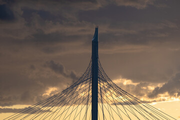 Fototapeta premium Suspension bridge tower with cables