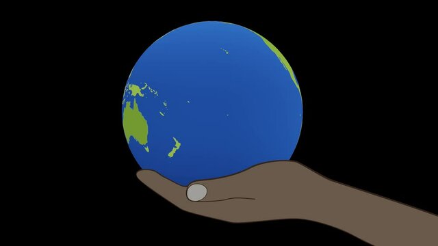 menschliche Hand hält rotierende Erde