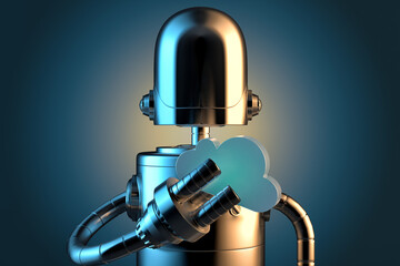 Robot with cloud symbol. Cloud technology concept. 3D illustration