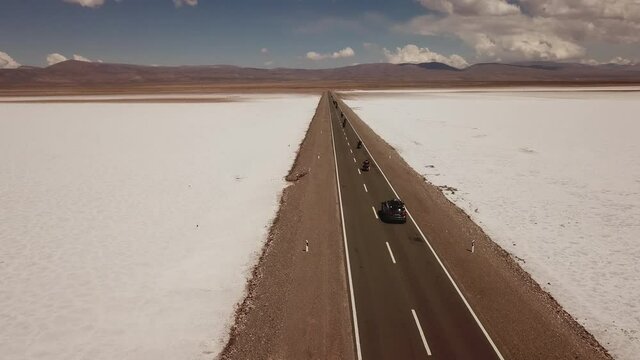 Dlog flat Aerial drone view of salt mine salt lake Salinas Grandes Jujuy Argentina