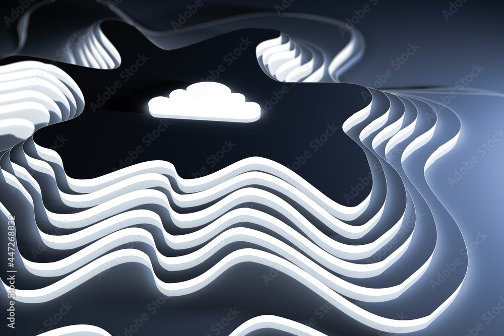 Poster Abstract 3d rendering cloud illustrarion on dark backdrop. Design concept.