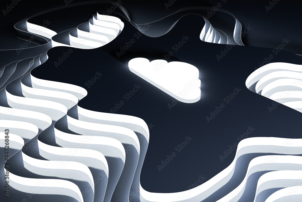 Poster Creative 3d rendering cloud illustrarion on dark background. Design concept.