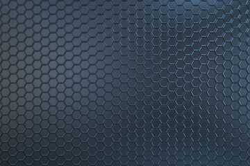 Modern blank technological dark backdrop with metallic hexagon effect. 3D rendering, mock up