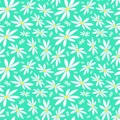 Floral seamless pattern of white daisy flower on blue background