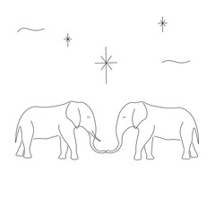 Elephants drawing on white background vector illustration