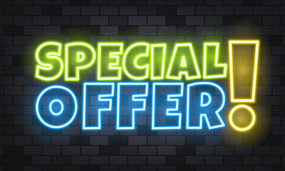 Special offer neon text on the stone background. Special offer. For business, marketing and advertising. Vector on isolated background. EPS 10