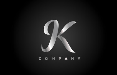 Metal grey K alphabet letter logo icon for branding. Creative company design for lettering and corporate