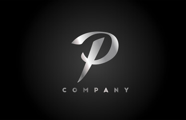 Metal grey P alphabet letter logo icon for branding. Creative company design for lettering and corporate