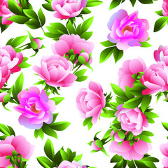 Vector image of a seamless pattern of pink peonies.