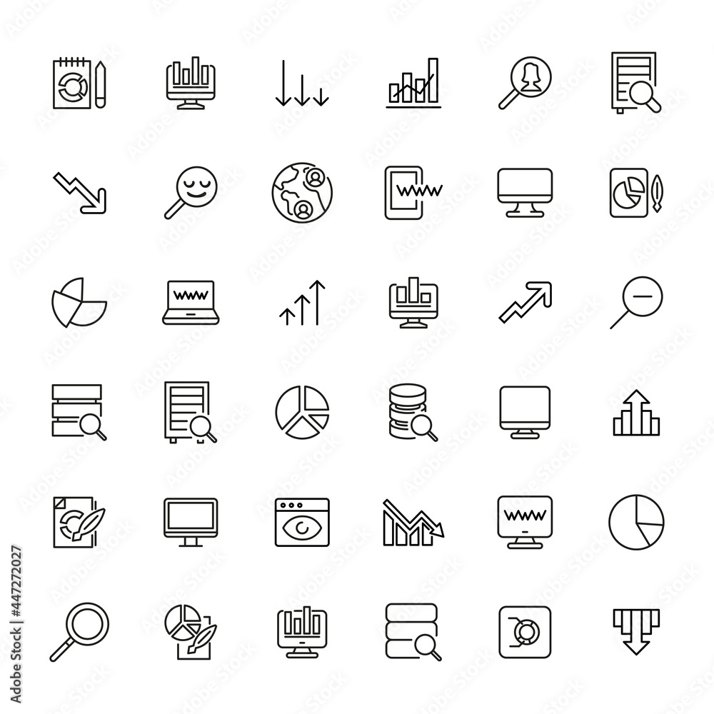 Poster simple set of big data related outline icons.