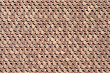 background of scalloped red clay roofing tiles - 447272432