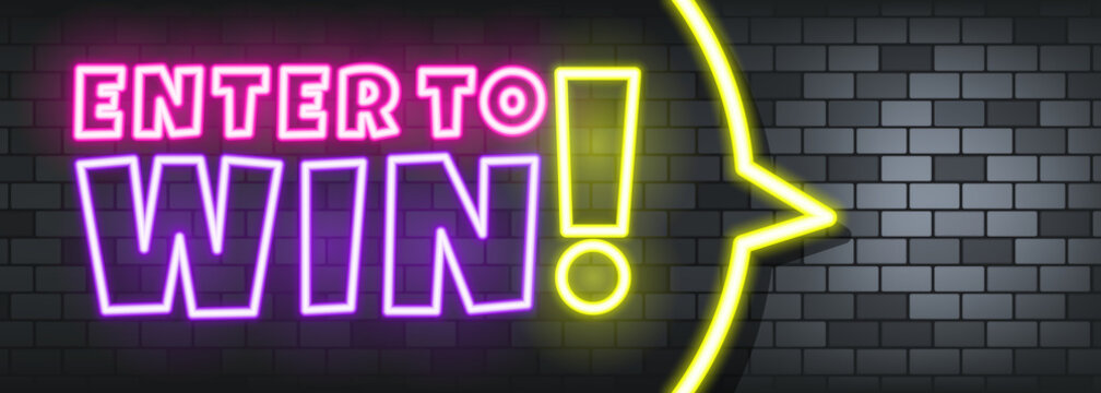 Enter to win neon text on the stone background. Enter to win. For business, marketing and advertising. Vector on isolated background. EPS 10