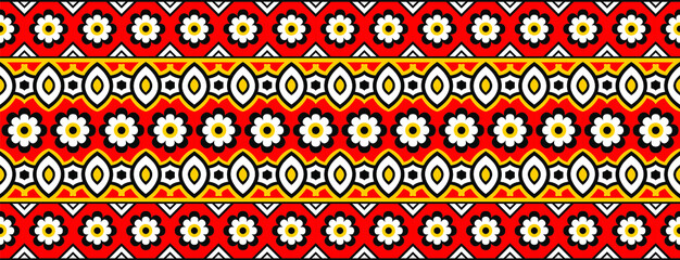Seamless abstract tribal border pattern with geometrical flowers.