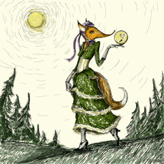 hand drawing art of fairy tail with fox