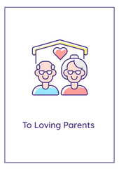 To loving parents greeting card with color icon element. Thank you message for mother, father. Postcard vector design. Decorative flyer with creative illustration. Notecard with congratulatory message