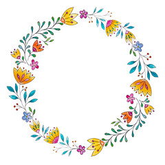 Fototapeta na wymiar Wreath of watercolor flowers for registration of invitations